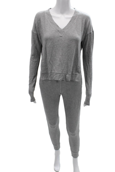 ALALA Unisex Pullover Gray V-Neck Long Sleeve Drawstring Rayon Blend Size XS