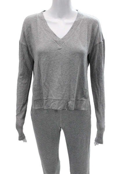 ALALA Unisex Pullover Gray V-Neck Long Sleeve Drawstring Rayon Blend Size XS