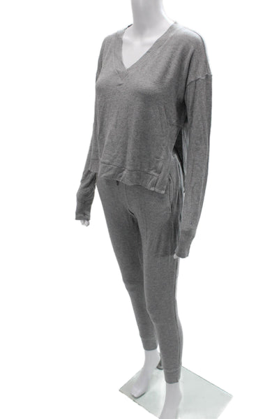 ALALA Unisex Pullover Gray V-Neck Long Sleeve Drawstring Rayon Blend Size XS