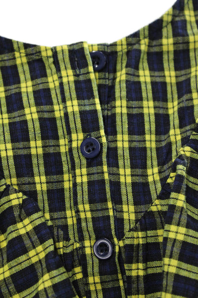Sugar Lips Women Dark Blue Plaid 90s Round Neck Long Sleeve Blouse Size L