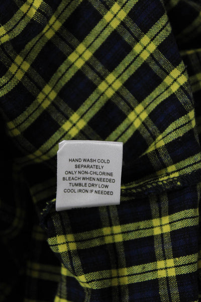 Sugar Lips Women Dark Blue Plaid 90s Round Neck Long Sleeve Blouse Size L
