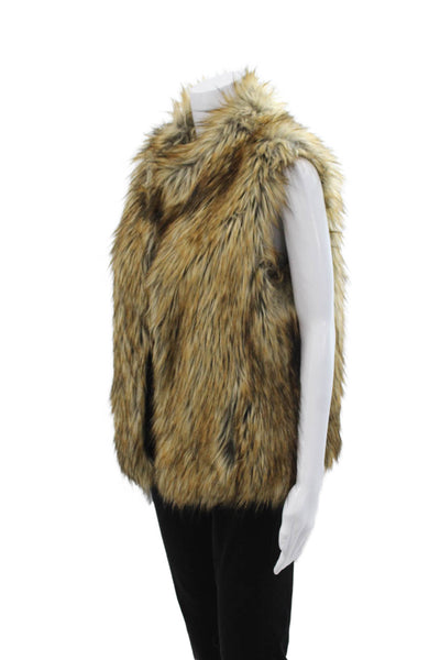 BB Dakota Womens Brown Animal Print Collared Sleeveless Vest Size M