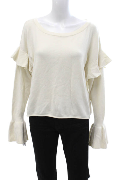 Zara Knit Womens White Bohemian Polyester Round Neck Long Sleeve Blouse Size M