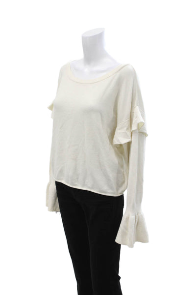 Zara Knit Womens White Bohemian Polyester Round Neck Long Sleeve Blouse Size M