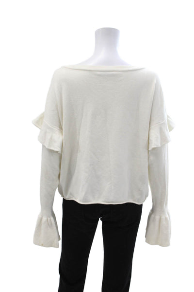 Zara Knit Womens White Bohemian Polyester Round Neck Long Sleeve Blouse Size M