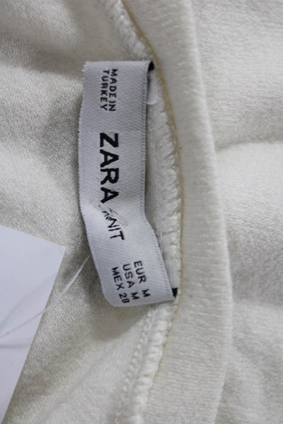 Zara Knit Womens White Bohemian Polyester Round Neck Long Sleeve Blouse Size M