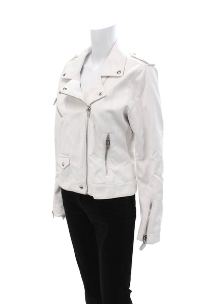 Blank NYC Womens White Biker Jacket Collared Button Longsleeve Size L