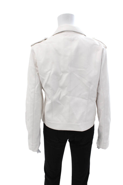 Blank NYC Womens White Biker Jacket Collared Button Longsleeve Size L