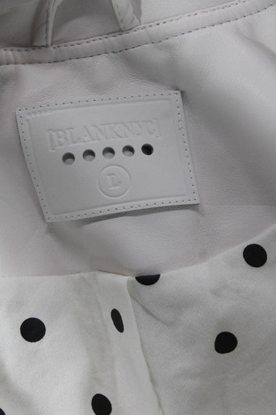 Blank NYC Womens White Biker Jacket Collared Button Longsleeve Size L