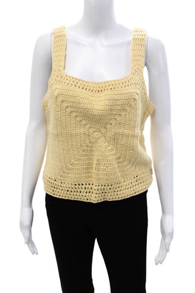 Zara Women Beige Cotton Square Neck Sleeveless Bohemian Tank Size L