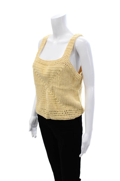 Zara Women Beige Cotton Square Neck Sleeveless Bohemian Tank Size L
