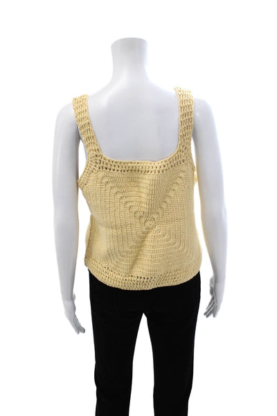 Zara Women Beige Cotton Square Neck Sleeveless Bohemian Tank Size L