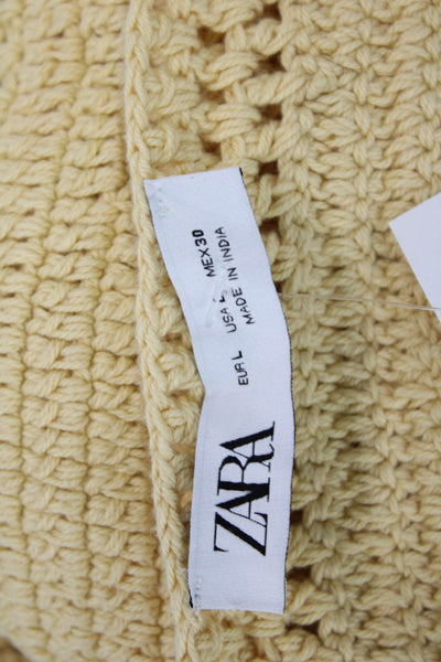 Zara Women Beige Cotton Square Neck Sleeveless Bohemian Tank Size L