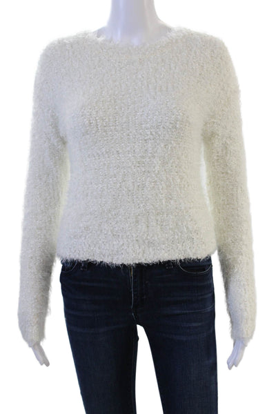 Katie J Unisex Pullover Sweater White Crew Neck Long Sleeve Size M