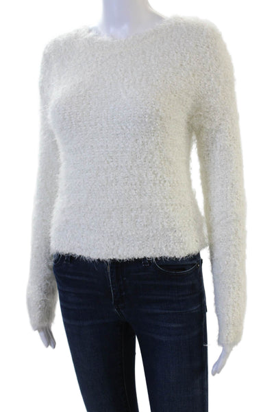 Katie J Unisex Pullover Sweater White Crew Neck Long Sleeve Size M