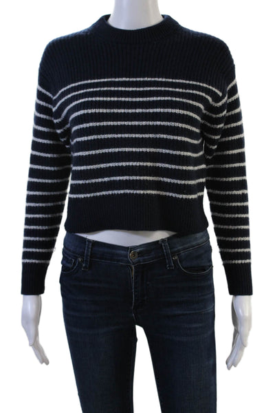 Wilfred Unisex Striped 100% Wool Pullover Sweater Dark Blue Crew Neck Size XS