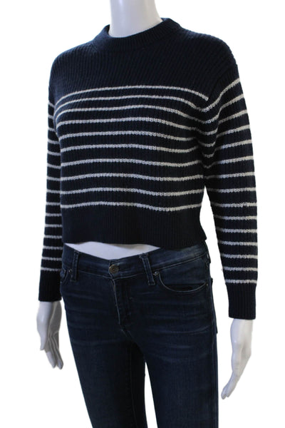 Wilfred Unisex Striped 100% Wool Pullover Sweater Dark Blue Crew Neck Size XS
