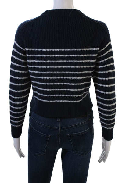 Wilfred Unisex Striped 100% Wool Pullover Sweater Dark Blue Crew Neck Size XS