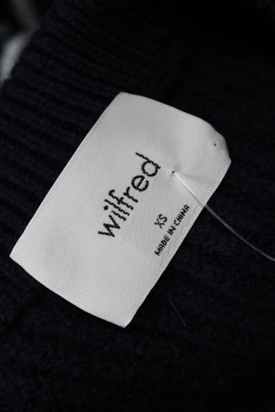 Wilfred Unisex Striped 100% Wool Pullover Sweater Dark Blue Crew Neck Size XS