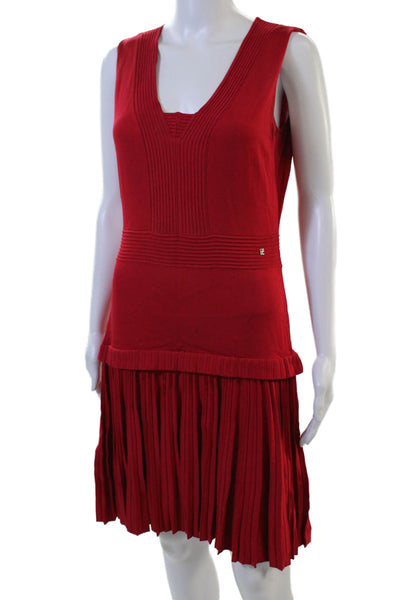 Carolina Herrera Womens Sweater Dress Red Sleeveless V-Neck Viscose Size S