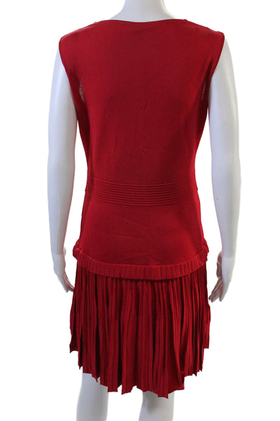 Carolina Herrera Womens Sweater Dress Red Sleeveless V-Neck Viscose Size S