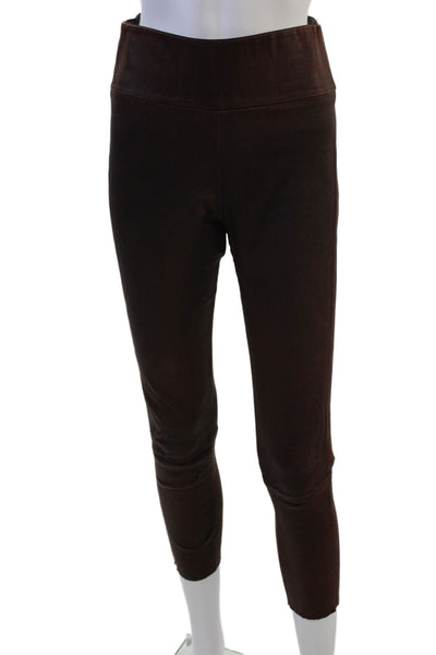 SPRWMN Womens Ankle Cropped Leather Leggings Brown Designer Size M