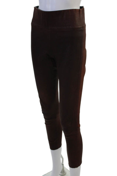 SPRWMN Womens Ankle Cropped Leather Leggings Brown Designer Size M