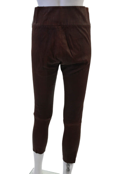 SPRWMN Womens Ankle Cropped Leather Leggings Brown Designer Size M