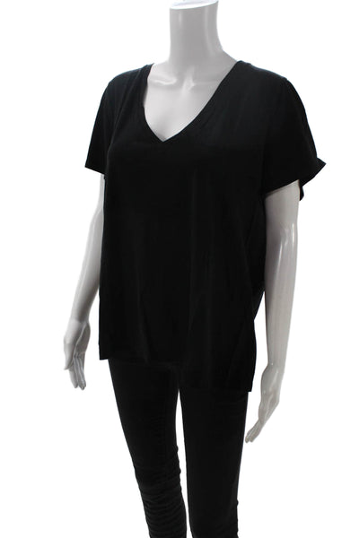 J Crew Women Black V-Neck Basic T-Shirt Short Sleeve Supima Cotton Size 2XL