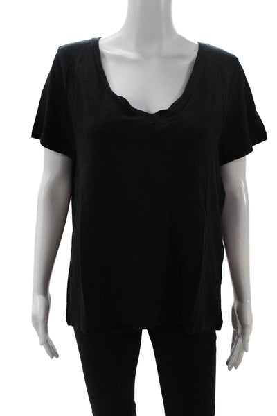 J Crew Womens Basic Black Linen V-Neck Short Sleeve T-Shirt Size 2XL