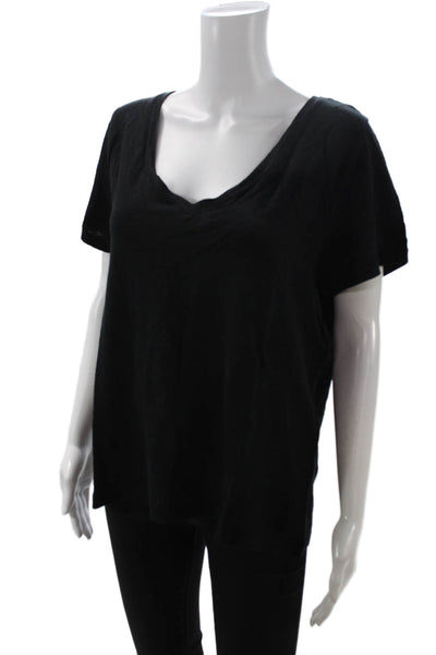 J Crew Womens Basic Black Linen V-Neck Short Sleeve T-Shirt Size 2XL
