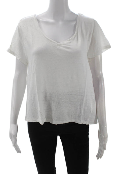 J Crew Women White Linen V-Neck Basic T-Shirt Short Sleeve Size 2XL