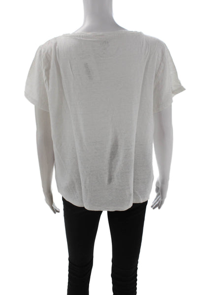 J Crew Women White Linen V-Neck Basic T-Shirt Short Sleeve Size 2XL