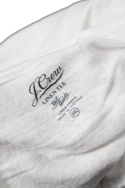 J Crew Women White Linen V-Neck Basic T-Shirt Short Sleeve Size 2XL