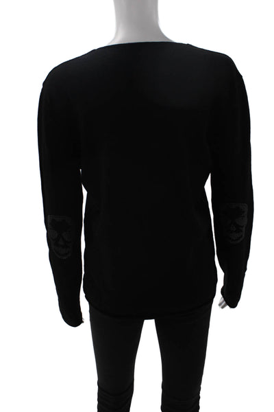 Zadig Unisex Black 100% Merino Wool Skull Pullover Sweater Round Neck Size L