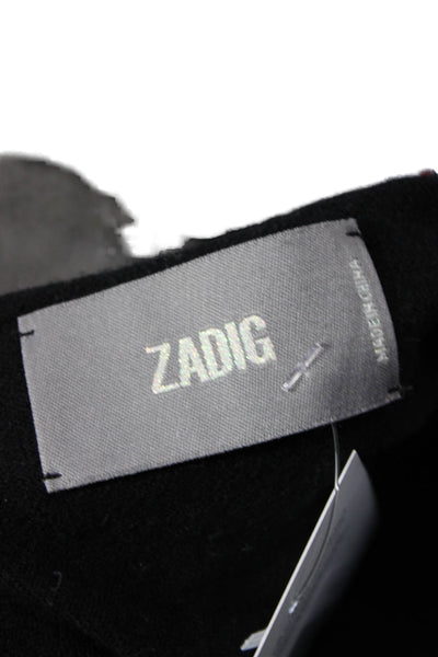 Zadig Unisex Black 100% Merino Wool Skull Pullover Sweater Round Neck Size L