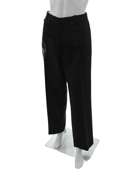 Libertine Mens Dress Pants Black Wool Blend Skull Graphic Button Size L