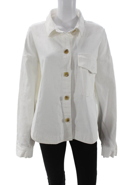 The Frankie Shop Women Cotton Button-Up Coat White Collared Long Sleeve Size M