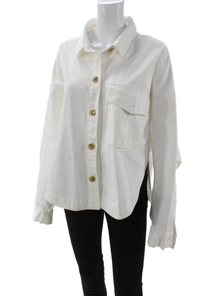 The Frankie Shop Women Cotton Button-Up Coat White Collared Long Sleeve Size M