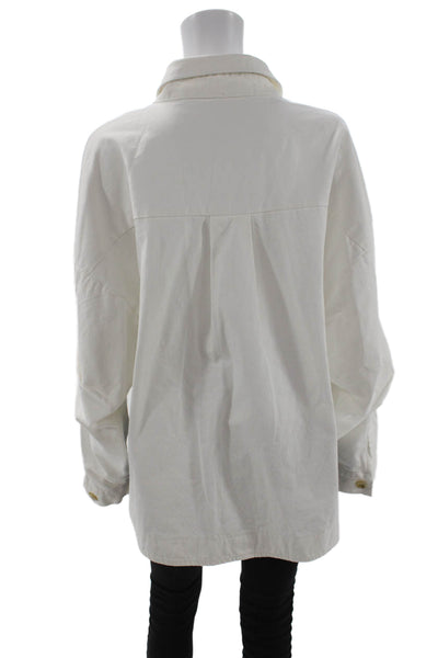 The Frankie Shop Women Cotton Button-Up Coat White Collared Long Sleeve Size M