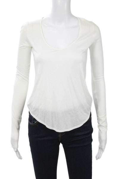 Helmut Womens Basic Long Sleeve Round Neck Modal Nylon T-Shirt White Size PP