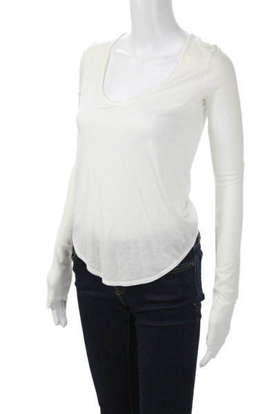 Helmut Womens Basic Long Sleeve Round Neck Modal Nylon T-Shirt White Size PP