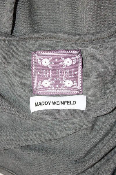 Free People Women Sleeveless V-Neck Graphic Tunic Gray Linen Blend Size M