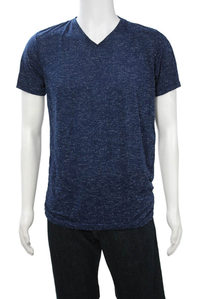 Renuar Mens Dark Blue V-Neck Graphic Quote T-Shirt Polyester Viscose Size M