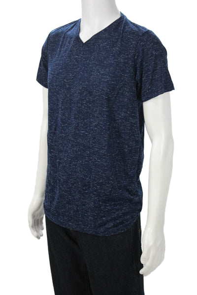 Renuar Mens Dark Blue V-Neck Graphic Quote T-Shirt Polyester Viscose Size M