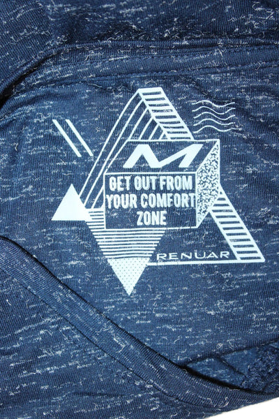 Renuar Mens Dark Blue V-Neck Graphic Quote T-Shirt Polyester Viscose Size M