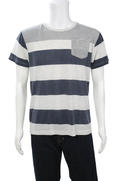 English Laundry Mens Dark Blue Striped Short Sleeve Crewneck Tee Size L