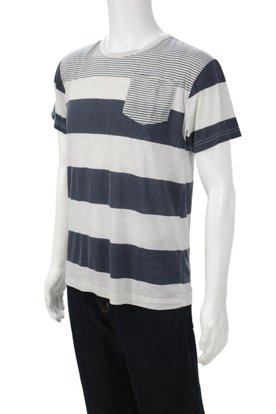 English Laundry Mens Dark Blue Striped Short Sleeve Crewneck Tee Size L