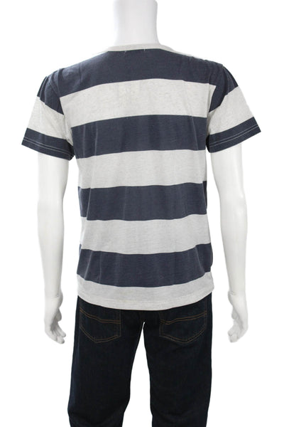 English Laundry Mens Dark Blue Striped Short Sleeve Crewneck Tee Size L