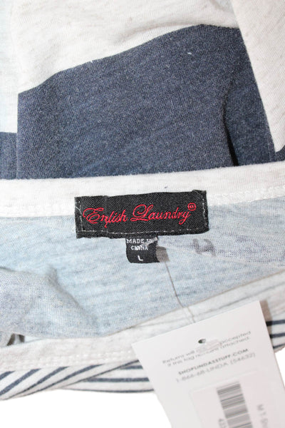 English Laundry Mens Dark Blue Striped Short Sleeve Crewneck Tee Size L
